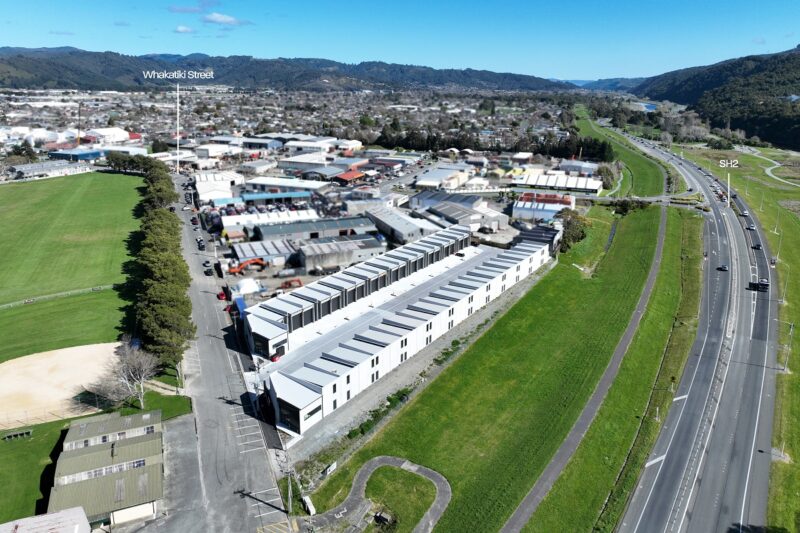 Aerial view of Workbase storage facility Upper Hutt looking south