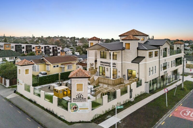 Side on image of play centre showing backyard and building.