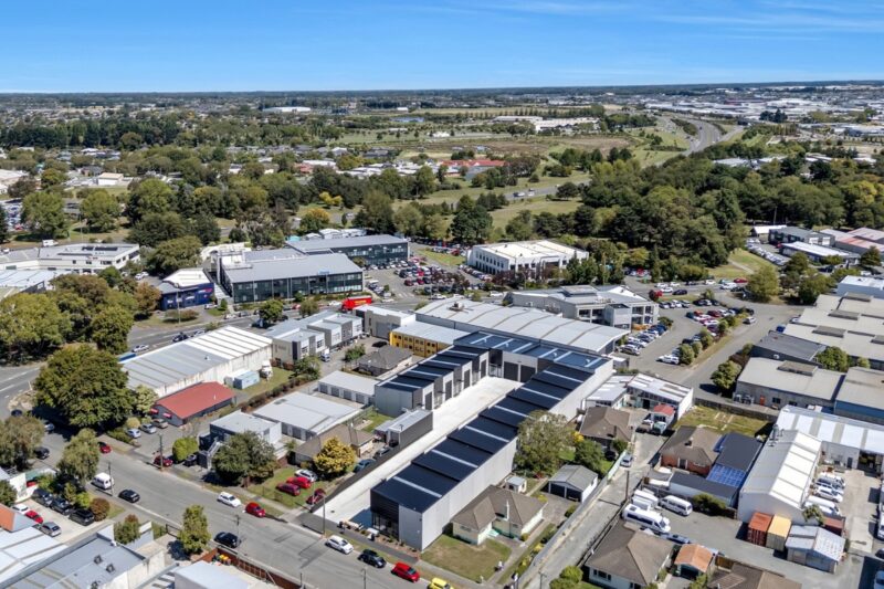 Wide birds eye shot of commercial developments
